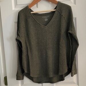 American Eagle Outfitters Olive V-Neck Sweater